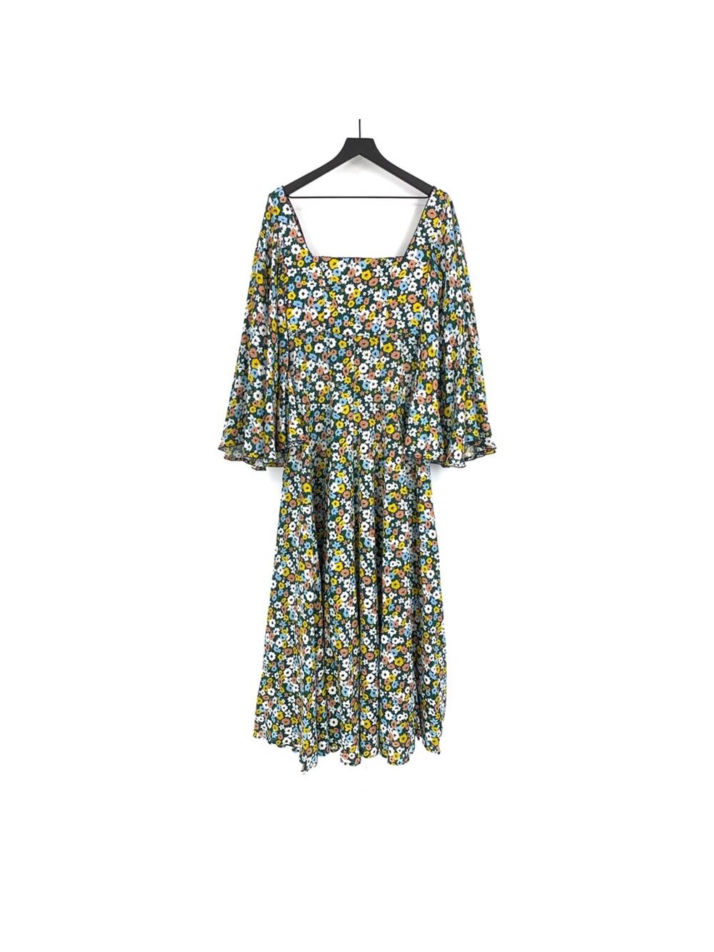 NWT AGUA BY AGUA BENDITA Cumbia La Fania Marino Floral Print Linen Maxi Dress M